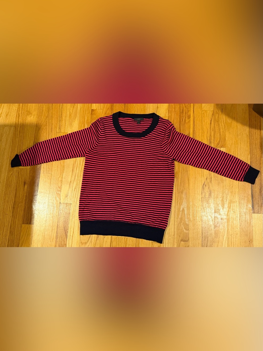 J CREW - watermelon pink and navy striped crewneck sweater - SIZE L